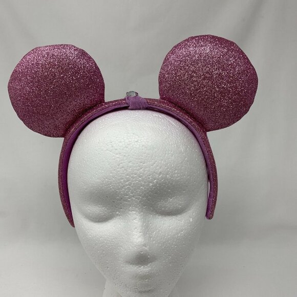 Disney Parks - Pink Glitter Minnie Mouse Headband Ears with Sparkly Gem on on to - Picture 1 of 12